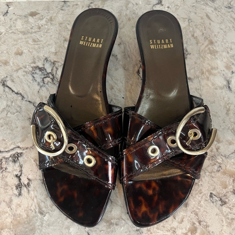 Stuart Weitzman Brown Sandals with Gold Accents